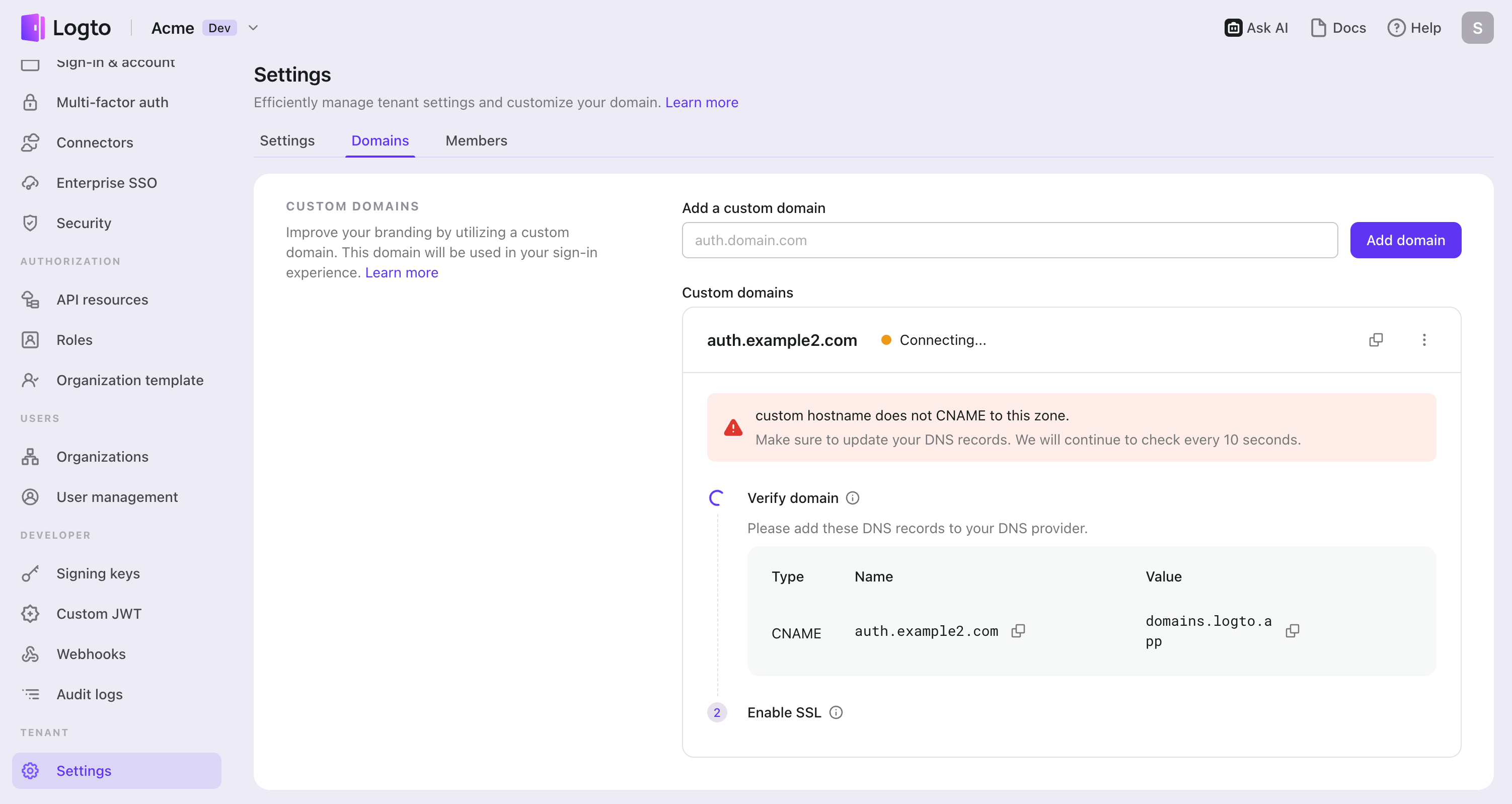 Custom domain processing